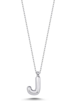 925 Ayar Gümüş Rodyum Kaplama 3 Boyutlu Balon J Harfi Kolye