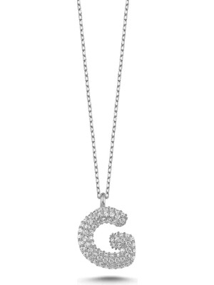 925 Ayar Gümüş Zirkon Taşlı 3 Boyutlu Balon G Harfi Kolye
