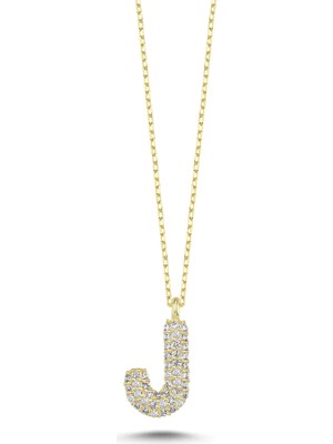 925 Ayar Gümüş Zirkon Taşlı 3 Boyutlu Balon J Harfi Kolye