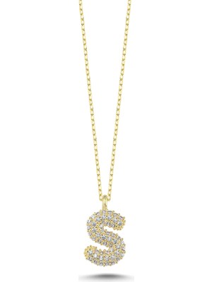 925 Ayar Gümüş Zirkon Taşlı 3 Boyutlu Balon S Harfi Kolye