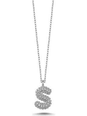 925 Ayar Gümüş Zirkon Taşlı 3 Boyutlu Balon S Harfi Kolye