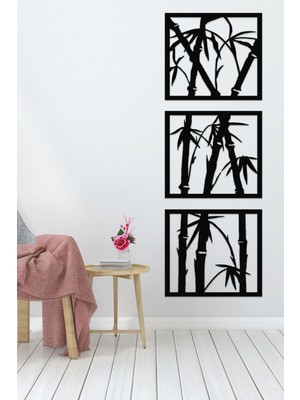 Balım Üçlü Bambu Ağaç Seti Çerçeveli Siyah Lazer Kesim Duvar Dekorasyon Ürünü
