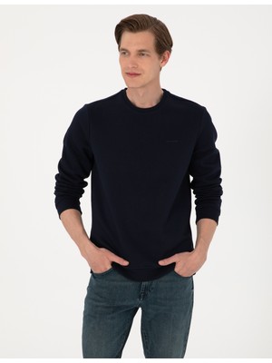 Pierre Cardin Erkek Lacivert 3 İplik Regular Fit Bisiklet Yaka Basic Sweatshirt 50315021-VR033