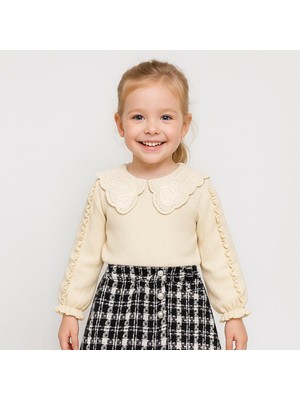 Dantel Bebe Yaka Fırfırlı 2ip Kız Çocuk Uzun Kollu Sweatshirt - %100 Pamuklu