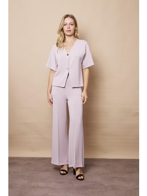 Kadın 1.sınıf Kaliteli Modal Esnek Kumaş Yüksek Bel Önden Dikişli Yan Cepli Bol Paça Palazzo Pantolon-Taş