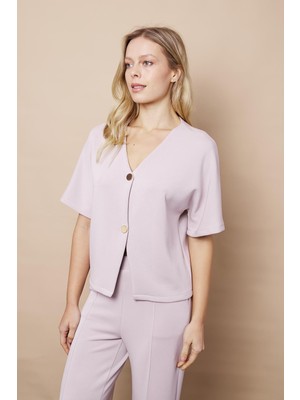 Kadın 1.sınıf Kaliteli Modal Kumaş Düşük Omuzlu V Yaka Düğmeli Hafif Esnek Hırka-Taş