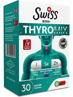 Swiss Bork Thyromix 30 Kapsül – Iyot, Selenyum & Çinko Pikolinat ile Tiroid,  Vücut Direnci Desteği