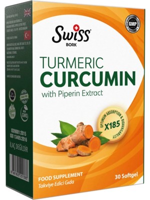 Swiss Bork Curcumin With Piperin 30 Softgel – Piperin ile Bioyararlanımı Yükselten Bitkisel Takviye