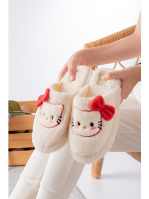 Figürlü Kurdela Detaylı | Fiyonklu Kışlık Unisex Ev Terliği