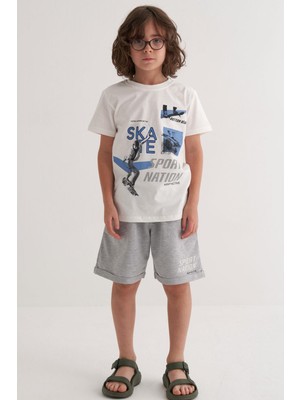 Breeze Erkek Çocuk Şortlu Takım Kaykay Kralı 8-14 Yaş, Ekru