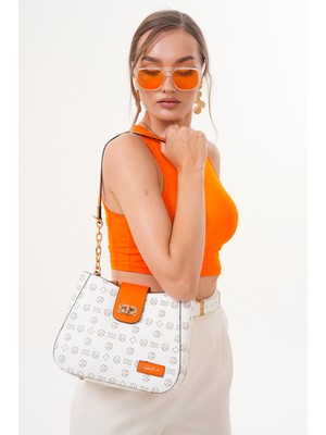 Morpelikan Kadın Üç Bölmeli Kilit Kapamalı Monogram El Omuz Çantası