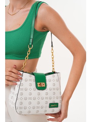 Morpelikan Kadın Üç Bölmeli Kilit Kapamalı Monogram El Omuz Çantası