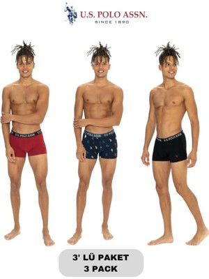 Erkek, Lisanslı, Uspa, %95 Pamuk, %5 Elastan, 3'lü Boxer Set (Kutulu)