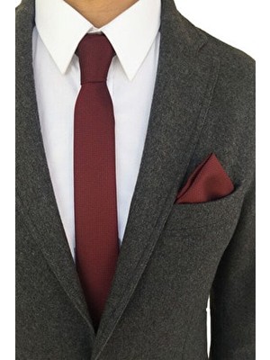 Erkek Bordo Kravat Mendil Seti