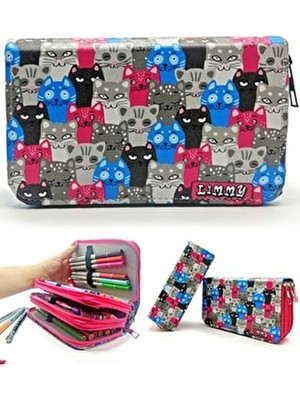 Limmy Hafif ve Taşınabilir Sevimli Kediler Kalem Kutusu Üç Bölmeli Renkli Malzeme ile Okul ve Ofis Uyumlu