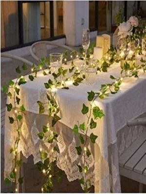 Dekoratif Ogwanto Yeşil Yapraklı Yapay 230CM Sarmaşık ve 3mt Peri LED Gün Işığı