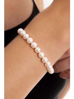 Gk Doğaltaş Esnek İp Ayarlanabilir 8 mm İnci Bileklik Doğal Taş Kadın Kullanıcı İçin Sarı Renk