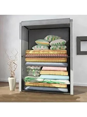 Özel Tasarım Güçlendirilmiş Çelik Yapım Yorgan Hurcu Yüklük Gri Renk Bez Dolap