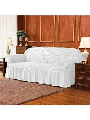 Elgeyar Bürümcük Koltuk Kılıfı 3 Kişilik  Beyaz Düz Desenli Polyester Materyal ile Şık Koruma