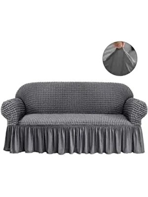 Elgeyar Bürümcük 3lü Koltuk Örtüsü Gri Renk Düz Desen Polyester Materyal ile Premium Konfor