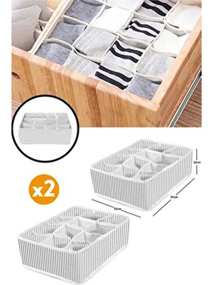 2 Adet - 12 Bölmeli Organizer Çekmece Içi Düzenleyici Gri-Beyaz