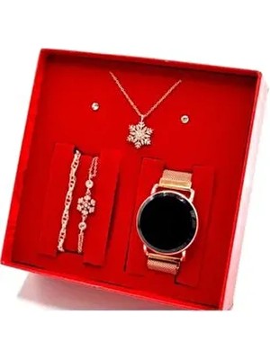 Dokunmatik Kadın Kol Saati Kolye Bileklik Küpe Seti