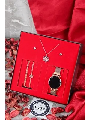Dokunmatik Kadın Kol Saati Kolye Bileklik ve Küpe Set Modern Tasarım El İşçiliği ile Şık