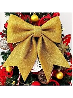 Amalfi Gold Kapı Sofra Ağaç Süsü Simli Eva Fiyonk Dekor 25 x 25CM Altın Renkli Yılbaşı Süs