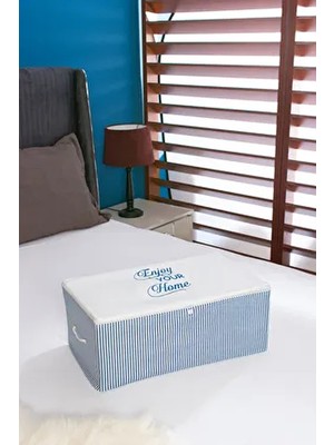 Küçük Boy Baskı Detaylı Mavi Çizgili Hurç 52 x 28 x 21 cm