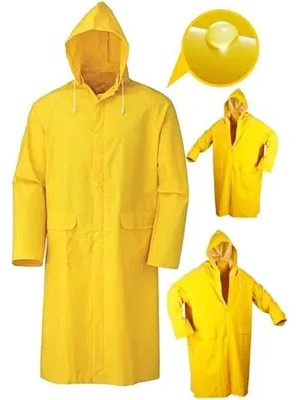 Profesyonel Yüksek Kalite Pvc Uzun Yağmurluk Pardesu Sarı 0,32 Mıc Xxl