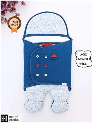 Mavi Erkek Bebek Battaniyesi & Ayaklı Uyku Tulumu - %100 Pamuklu Dış Kundak