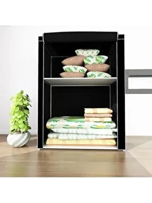 Özel Tasarım Güçlendirilmiş Çelik Yapım Yorgan Hurcu Yüklük Saklama Siyah Renk Bez Dolap