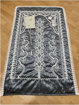 ayhanhome Kadife Antrasit Seccade 3 Parça Pamuklu Gelin Damat Seti Şık Deseniyle Evde Kullanıma Uygun