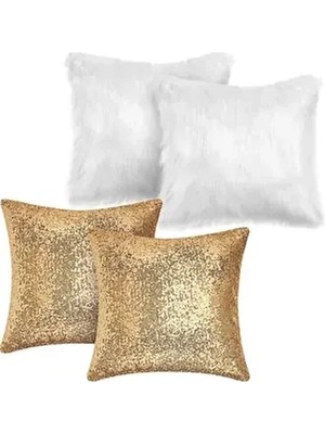 4 Parça Peluş ve Payetli Kırlent Kılıfı 45*45