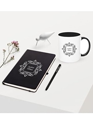 BK Gift Kişiye Özel Siyah Defter Kalem Kupa Seti - 1 Okul Defterleri Renk: Siyah
