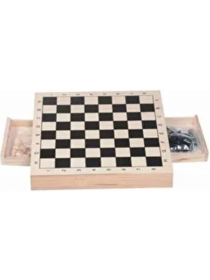Okul Materyali Çekmeceli Ahşap Satranç Takımı Kaliteli Malzeme ile Oyun Keyfi