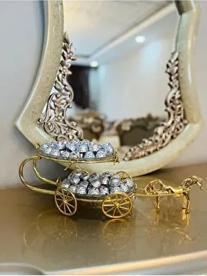 Azade Bakır Kardelen Kristal 2 Katlı Atlı Sunumluk Altın Renk Oval Porselen 1 Adet