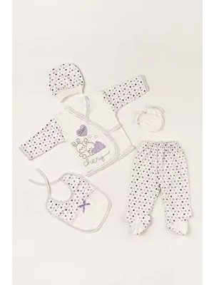 NEU KIDS Tavşanlı Mor Yenidoğan Kıyafetleri Unisex 5 Li Hastane Çıkış Seti Kutulu