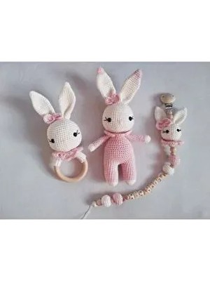 Amigurumi Kız Tavşan Seti Eğitici ve Gelişim Destekleyici Pamuklu Oyuncak 3+ Yaş