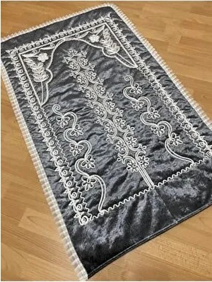 Antrasit Kadife Çeyizlik Gelin Seti Seccadesi