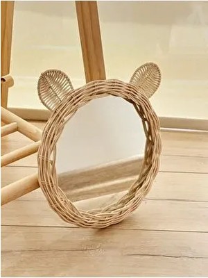 Rattan Bambu Ayna Yuvarlak Ahşap Malzeme ile Tasarlanmış Şık Renkli Ayna