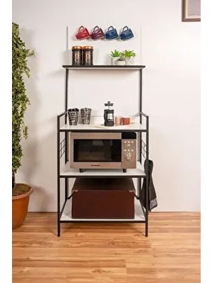 Milonsa Çok Amaçlı Mutfak Bangosu Beyaz Metal Kahve Köşesi Düzenleyici Mikrodalga Fırın Rafı