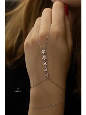 Sıralı Yıldız 925 Ayar Gümüş Şahmeran Beyaz Taşlı Metal Aksesuar Sarı Renk Zirkon Detaylı