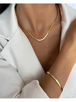 Everglow Jewelry Çelik Italyan Zinciri ve Bilekliği Seti Modern Tasarım Şık Desen