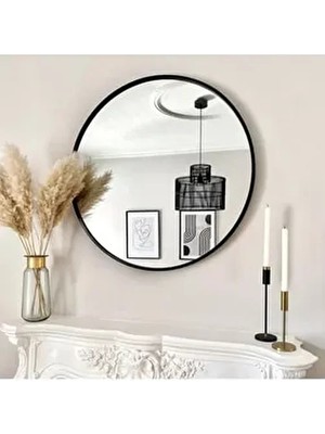 Ayna / Dekoratif Ayna / Yuvarlak Ayna / Banyo Ayna / Makyaj Ayna / Duvar Ayna / Flora Roma (Siyah)