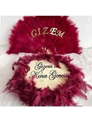 Isme Özel Kına Yelpazesi ve Gelin Tefi Seti Otrişli Deri Tef Vurmalı Çalgı Def