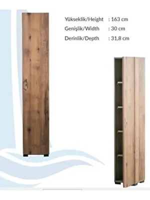 IRMAK DÜNYASI Atlantik Çam Renkli Tek Kapaklı Çok Amaçlı Dolap 5 Raflı Suntalam Malzeme 163 cm Yükseklik