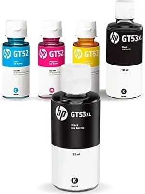 HP GT53XL-GT52 Orjinal Mürekkep Takımı +1 Siyah 135 ml Kapasite ile Renkli Yazım İçin