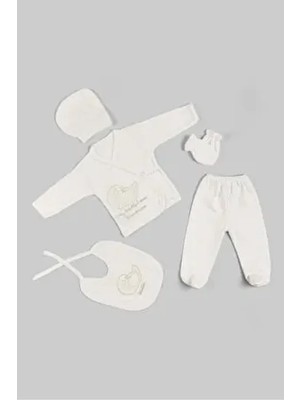 Beyaz Kuğu Nakışlı Yenidoğan Kıyafetleri Kız Bebek Papyonlu 5 Li Hastane Çıkış Seti (Kutulu)