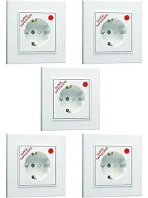 5 Adet Şok Akım Korumalı Tekli Beyaz Topraklı Priz Sıva Altı 5 Adet